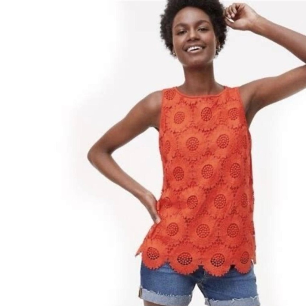 LOFT Red-Orange Sunflower lace Sleeveless Top